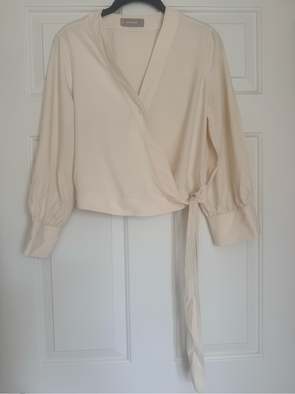 EVERLANE Silk-Blend Cream Wrap Blouse - Women's Top - Picture 6 of 10